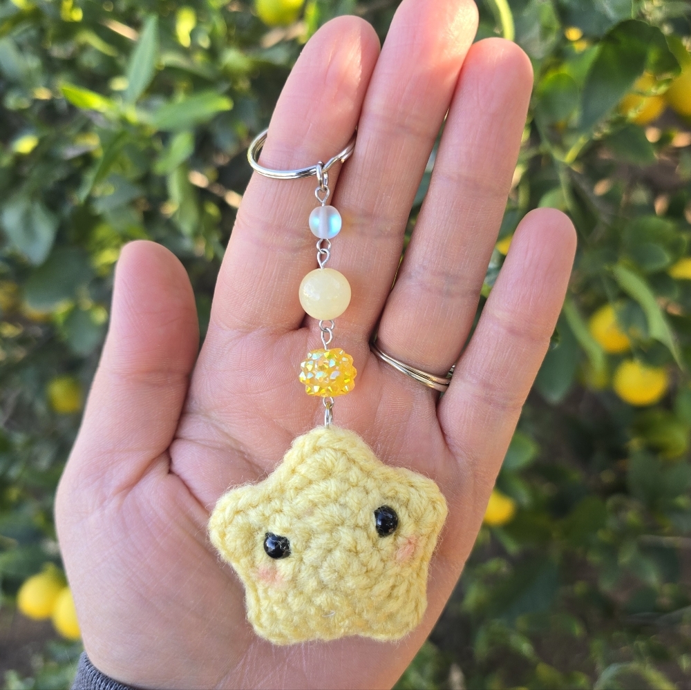Yellow Star Crochet Keychain